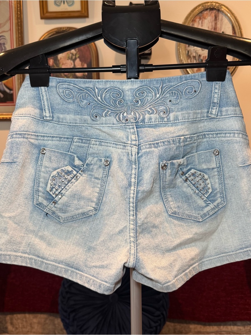 Y2K Sky Bottoms Embellished Light Blue Denim Women’s Shorts